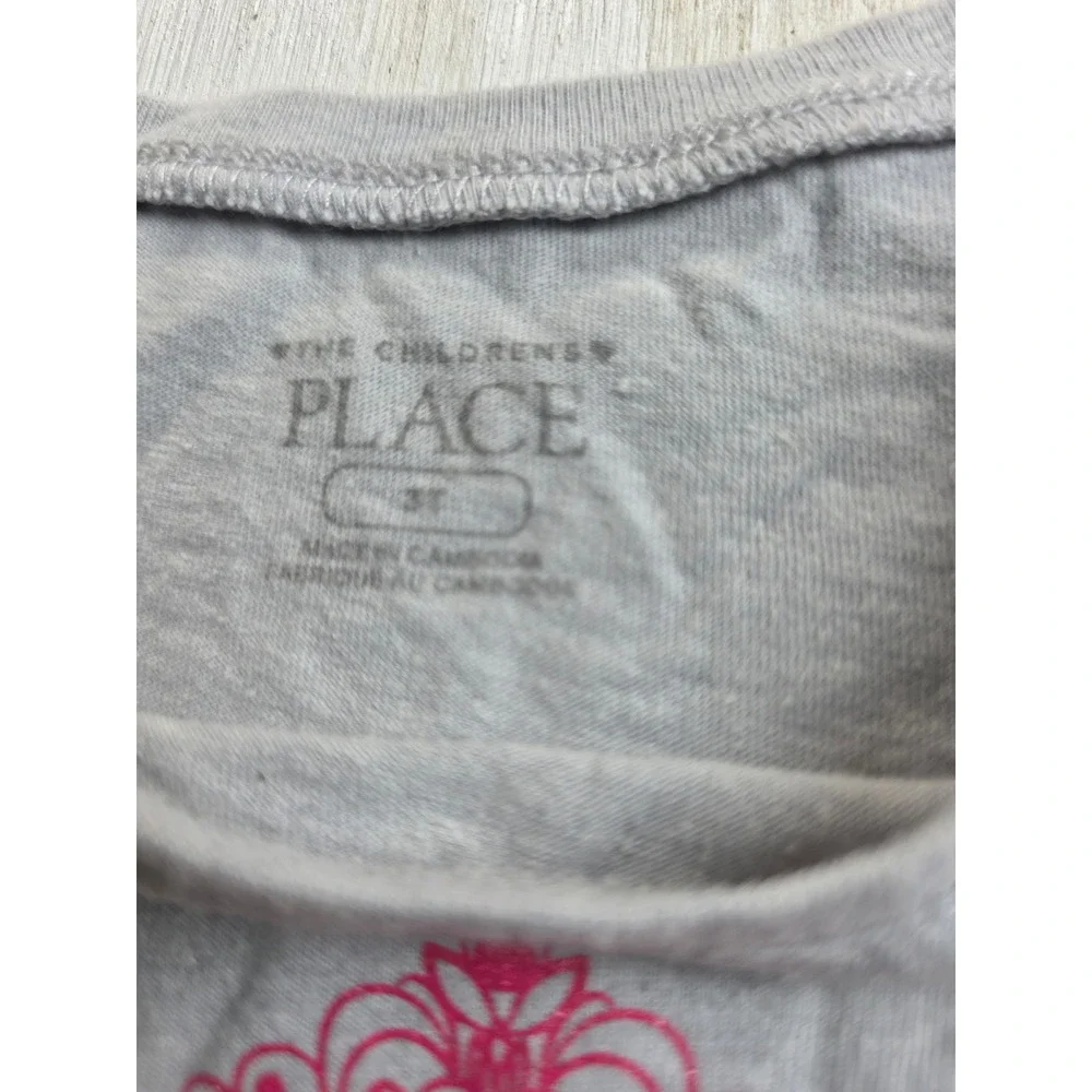 The Childrens Place Girls Gray Princess Glitter Graphic Long Sleeve Tee 3T